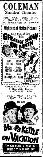Sandra Theatre - Clare Sentinel Ad May 1953
